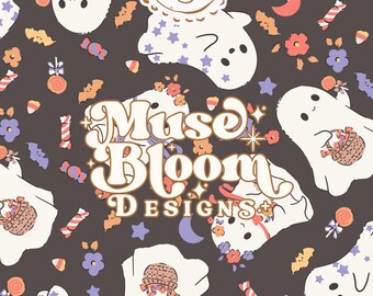 Halloween Ghosts Candy Print Seamless Pattern - Design for Commercial Use - Dark