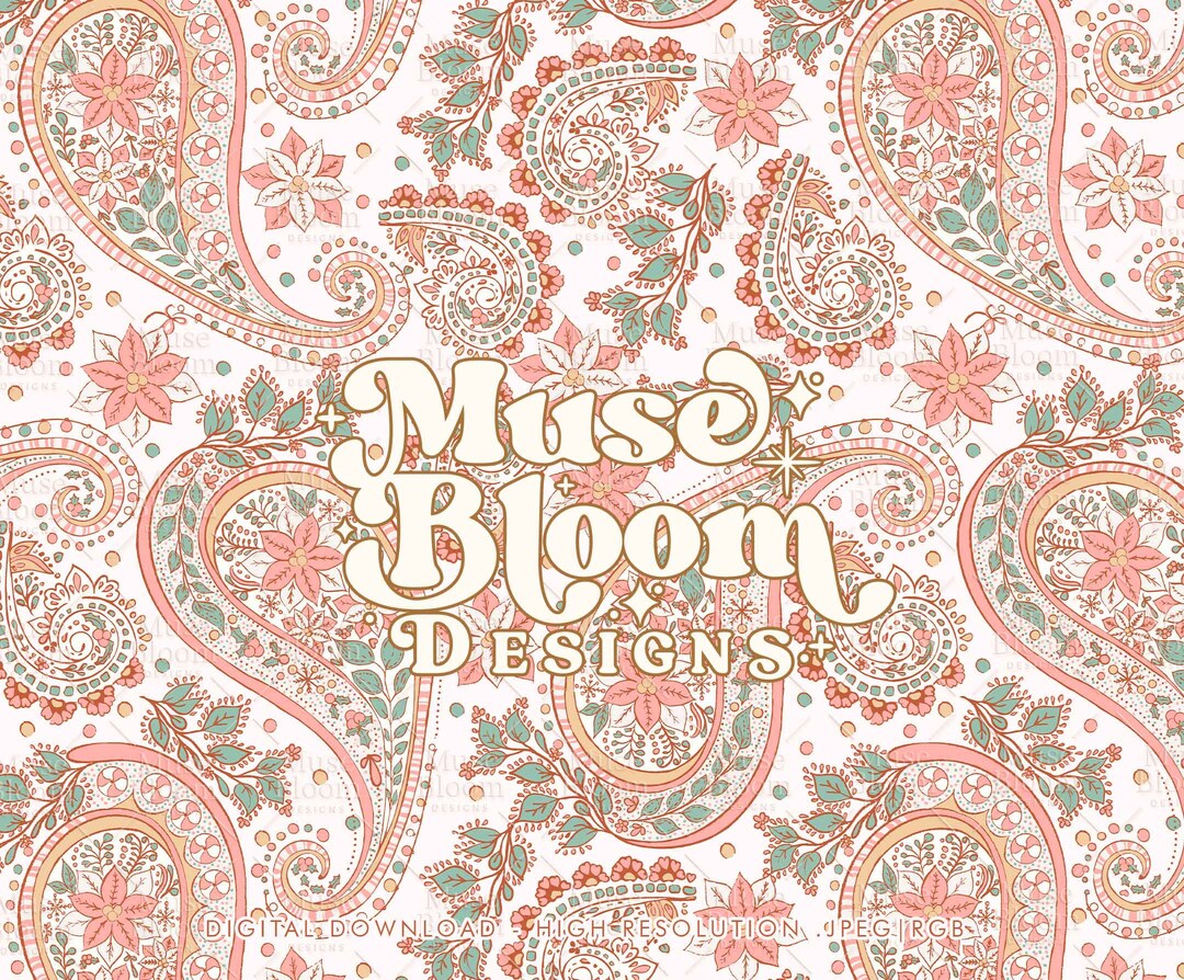 Paisley Seamless Pattern - Light Pink - Boho Christmas - for Fabric ...