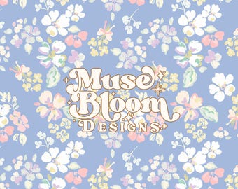 Ditsy Floral Seamless Pattern – Pastel Blue Fabric Print (JPG File )