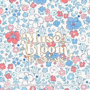 Independence Retro Vintage Floral - EE.UU. 4 de julio - Archivo de repetición de patrón sin costuras para impresión de telas - Papel digital - Uso comercial
