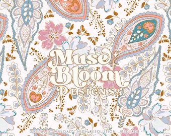 Paisley Seamless Pattern - Mia - Boho Blue - For Fabric Printing Sublimation Fashion