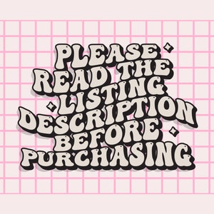 May include: A graphic with a pink grid background and white text that reads "PLEASE READ THE LISTING DESCRIPTION BEFORE PURCHASING".