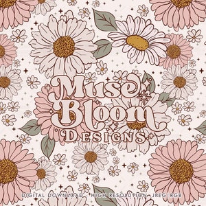 Boho Spring Floral Blush Daisies Print Seamless File Sublimation Design for Fabric Printing Digital Paper