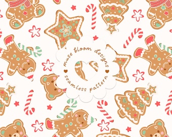 Motif sans couture de biscuits en pain d'épice pour Noël, papier numérique traditionnel pour les fêtes