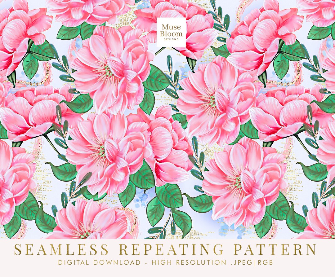 Pink Peonies Flowers, Floral Seamless Pattern Design, Repeating File ...