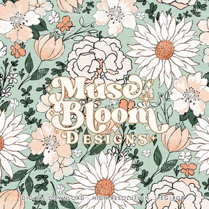 Fichier répétitif sans couture motif floral bohème pour impression sur tissu sublimation usage commercial - sauge clair