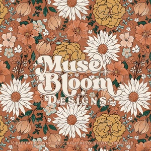 Fichier répétitif de conception de modèle sans couture florale de fleurs rétro de Boho pour l'usage commercial d'impression de tissu