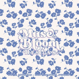 Ditsy Blue Floral Seamless Pattern Repetir archivo Xenia Coordinar Fondo de papel digital White Blue Flower Print Tela Impresión Sublimación
