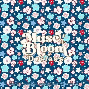 Independence Floral - EE.UU. 4 de julio - Archivo de repetición de patrón sin costuras para impresión de telas - Archivo de sublimación - Papel digital - Uso comercial