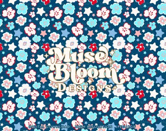 Diseño floral sin costuras del 4 de julio – Estampado patriótico en tela (papel digital)