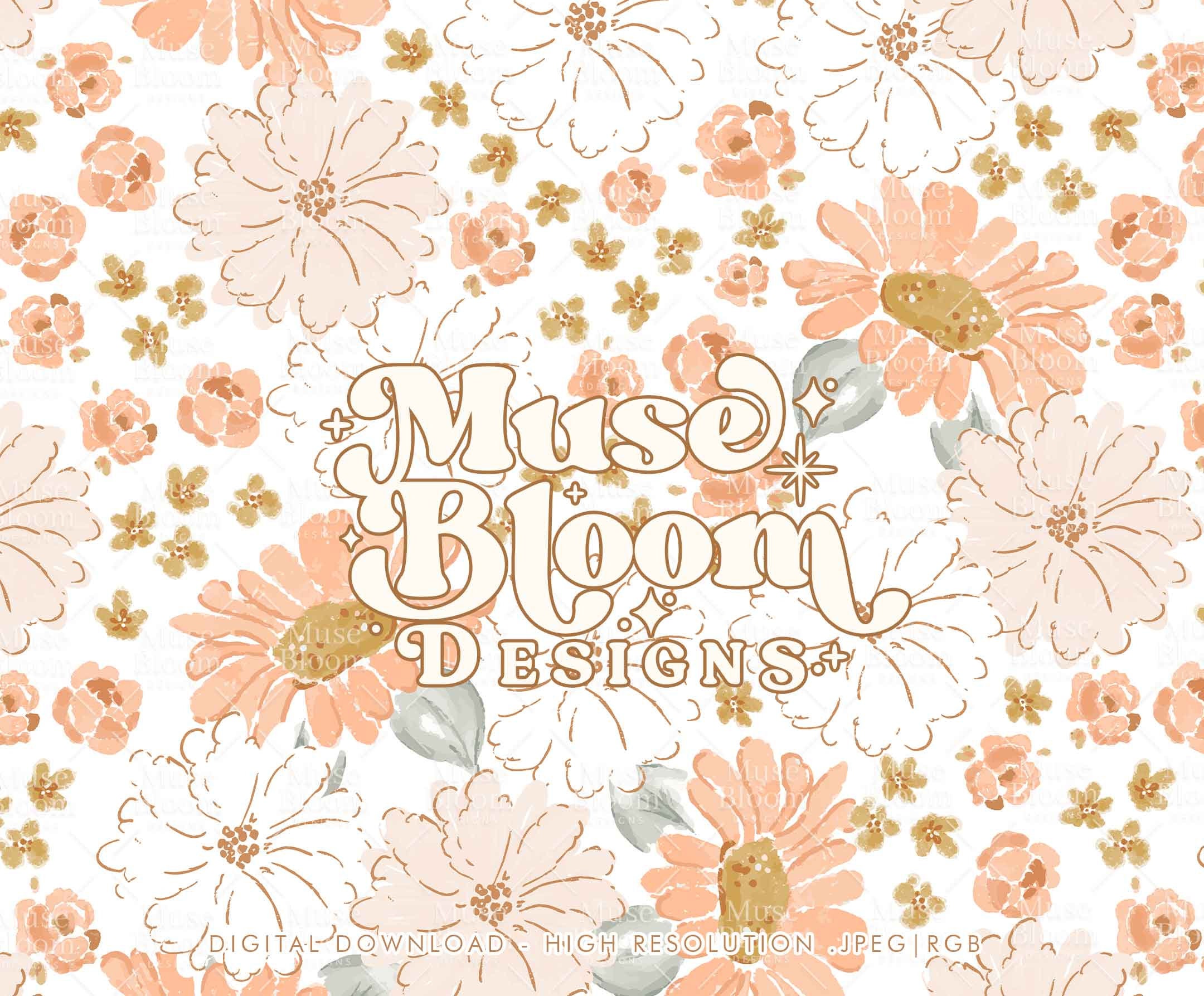 Peach Watercolor Floral Seamless Pattern – Fabric Print, Digital Paper ...