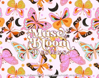 Mystic Butterfly Seamless Pattern Repeat File Sublimation for Fabric Printing Commercial Use