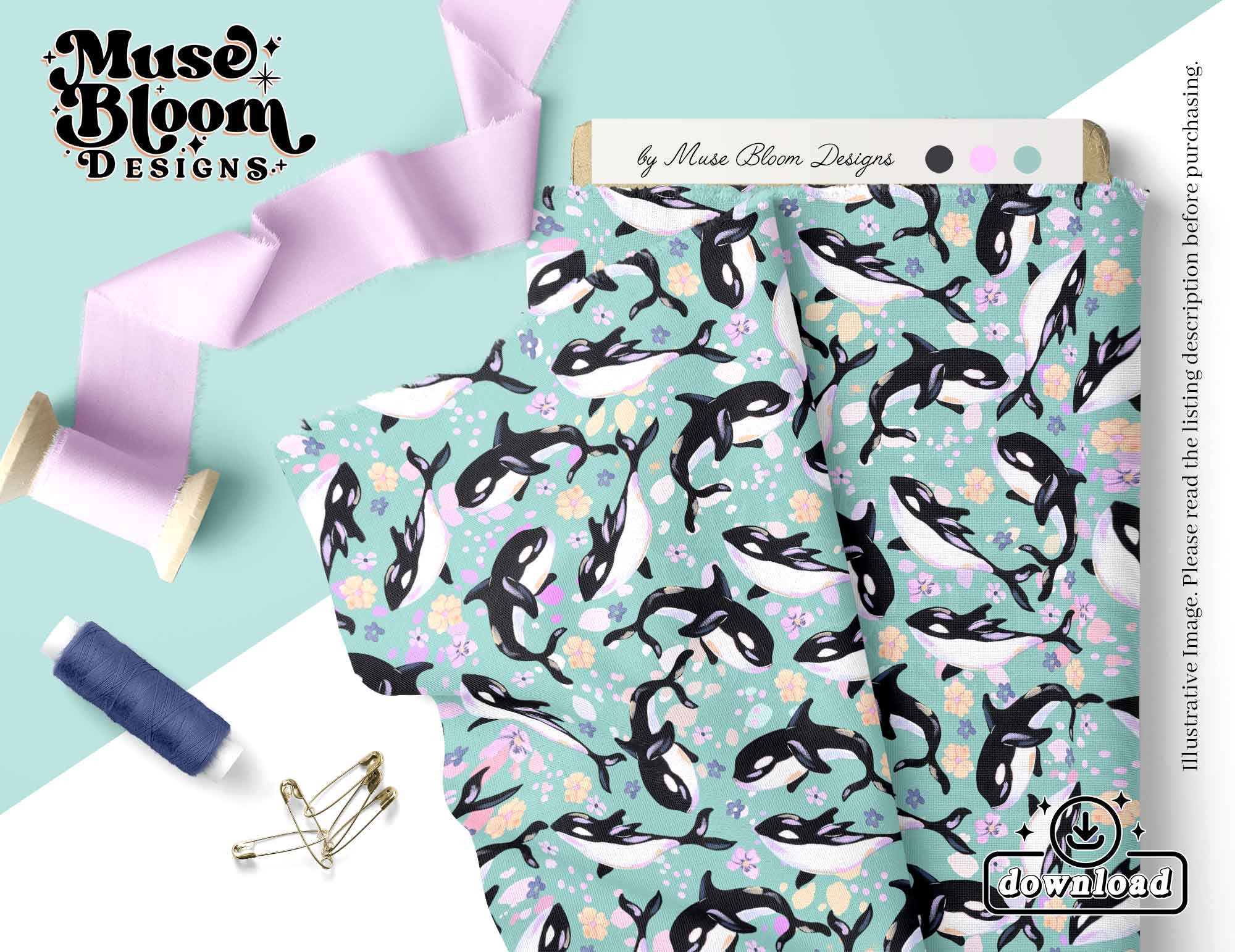 Orca Whales Sea Summer Seamless Pattern Repeat File Digital Paper ...