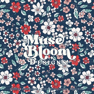 Rojo Blanco Azul Floral - Día de la Independencia - EE.UU. 4 de julio - Archivo de repetición de patrón sin costuras para impresión de telas - Carlotta