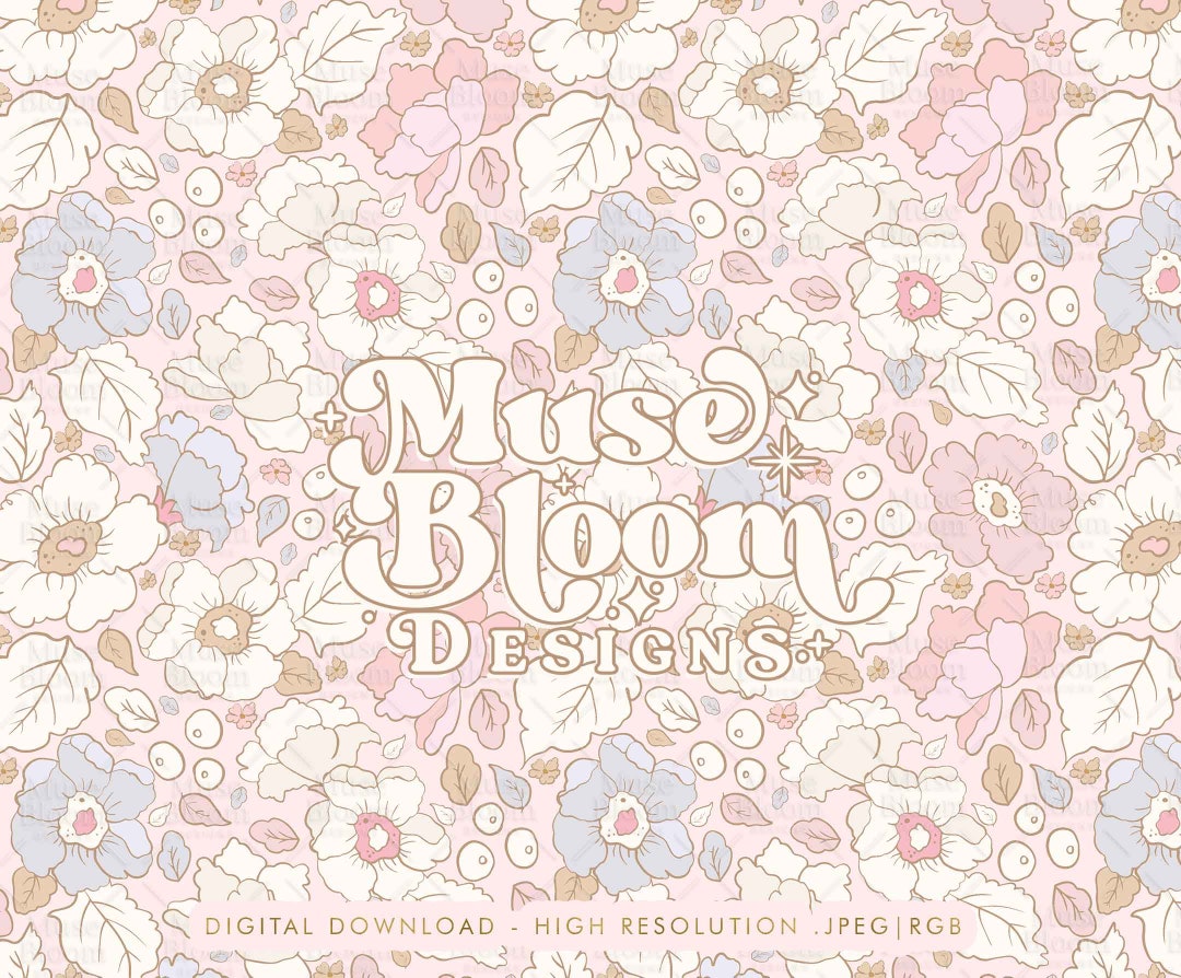 Pink Bloom Design Light Pink Boho Floral Spring Seamless Pattern Repeat File for Fabric Printing - Georgiana - Etsy
