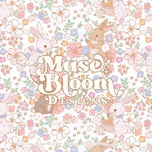 Mini fichier floral sans couture de lapin de Pâques motif répétitif enfants pour impression sur tissu par sublimation - Collection de lapins de Pâques duveteux