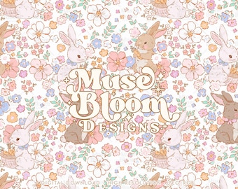 Easter Bunny Floral Seamless Pattern – Kids Fabric Design (JPG)