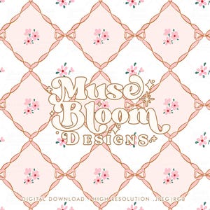 Fichier de modèle sans couture floral printanier vintage preppy noeud treillis pour sublimation de tissu - papier numérique - Joséphine - rose