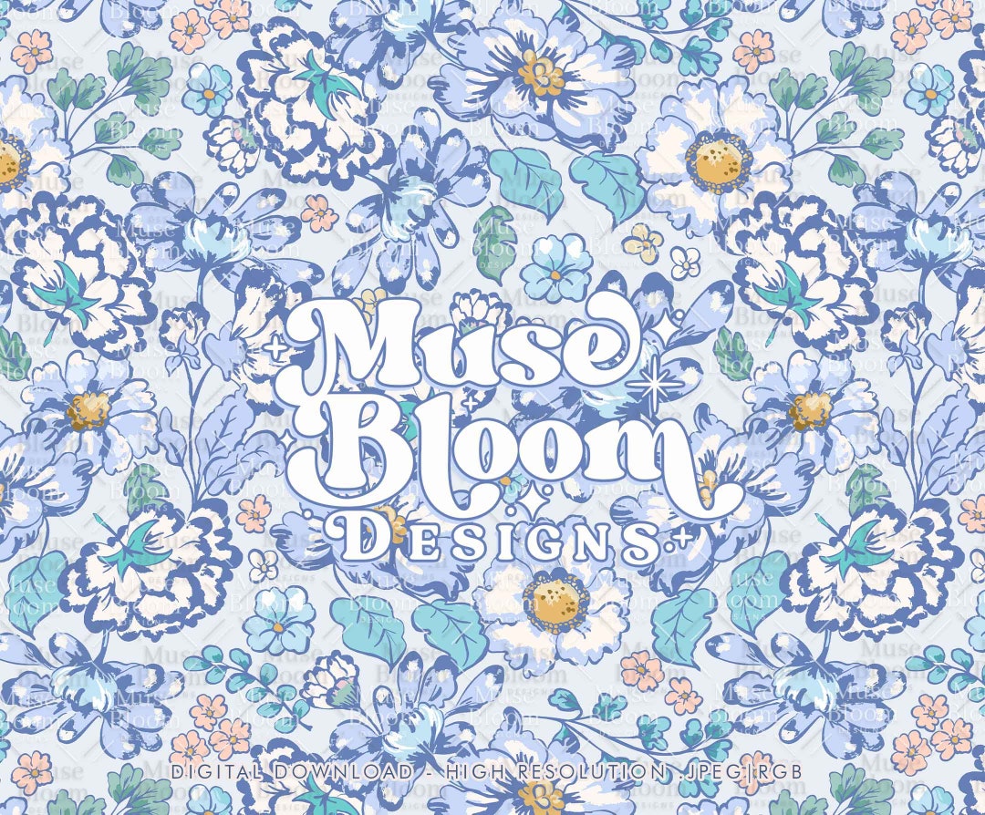 Blue Floral Seamless Pattern Repeat File for Fabric Printing ...
