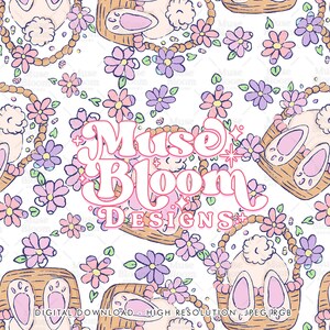 Easter Bunny Eggs Basket Seamless File Repeating Pattern Kids Design for Sublimation Fabric Printing