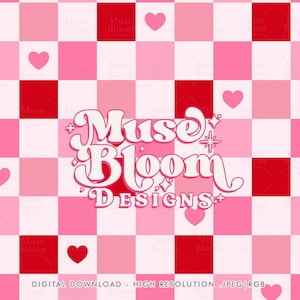 Valentines Hearts Pink Checkerboard Seamless Pattern Digital File for Fabric Sublimation