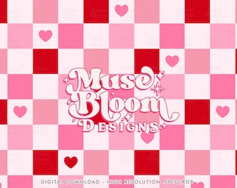 Valentines Hearts Pink Checkerboard Seamless Pattern Digital File for Fabric Sublimation