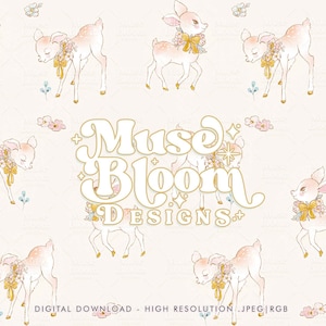 Deer Floral Seamless Pattern Repeating File Kids Design for Fabric Printing Digital Paper Commercial Use