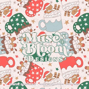 Kerst naadloze patroon Hot Cocoa peperkoek bestand voor stof sublimatie