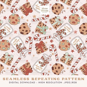 Boho Christmas Seamless Pattern Cookies For Santa File For Fabric Sublimation