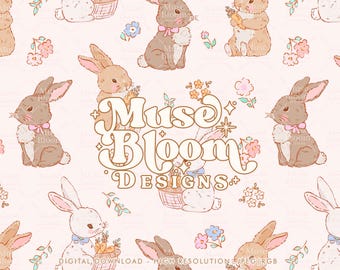 Bunny Floral Seamless Pattern – Kids Fabric Design (Digital Download)