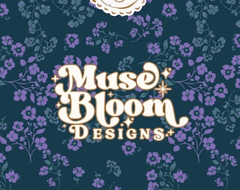 Dark Academia Whimsigoth 90s Spring Ditsy Floral Print Seamless Pattern - Dark Teal Purple Design for Commercial Use