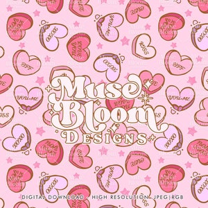 Conversation Candy Hearts Valentines Day Seamless Pattern Repeat File for Fabric Printing Sublimation