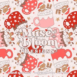 Weihnachten Seamless Pattern Hot Cocoa Lebkuchen Datei für Stoff Sublimation