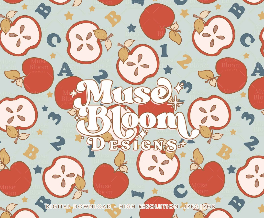 Retro Back to School Apples and Letters Seamless Pattern Digital File ...