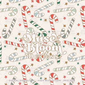 Retro Vintage Candy Cane Christmas Design for Fabric Sublimation or Print