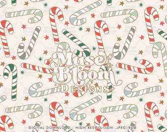 Retro Vintage Candy Cane Christmas Design for Fabric Sublimation or Print