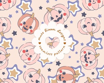 Motif sans couture de citrouille effrayante, étoiles pastel d'Halloween, papier numérique pour tissu enfant (usage commercial)