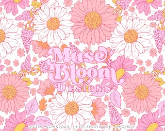 Naadloos roze bloemenpatroon, retro stoffenprint (JPG)