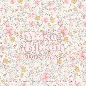 Delicado patrón floral repetitivo sin costuras: para uso comercial en papel digital de sublimación de tela: boho beige, rosa y azul