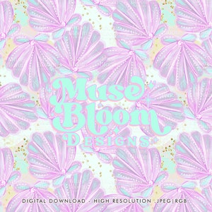 Purple Watercolor Mermaid Sea Shells Seamless Pattern Repeating File Kids Design for Fabric Printing