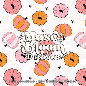 Pumpkins - Halloween Seamless File - Pink - For Fabric Printing Sublimation