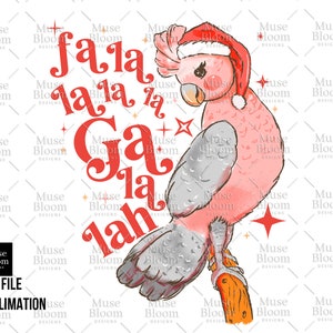 Australian Funny Christmas Holidays Süße Galah Vogel Falala Sublimation PNG handgezeichnet druckbare Clip Art Grafik Design Kinder Aussie Tshirt