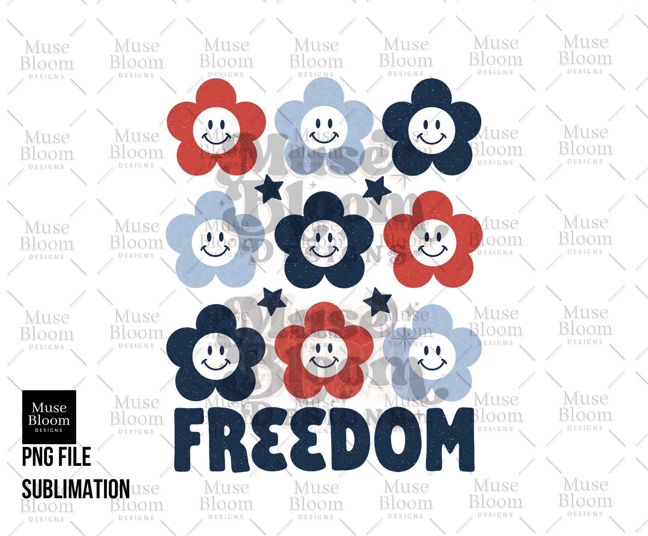 Freedom Floral Retro Smiley Face Summer PNG Digital File for Kids Shirt ...