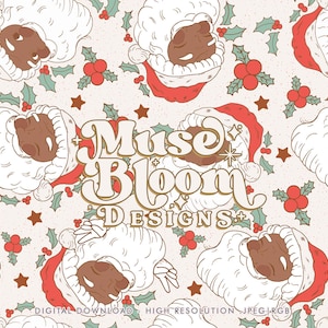 Vintage Retro Santa Dark Skin Red Christmas naadloze patroon voor stof afdrukken sublimatie