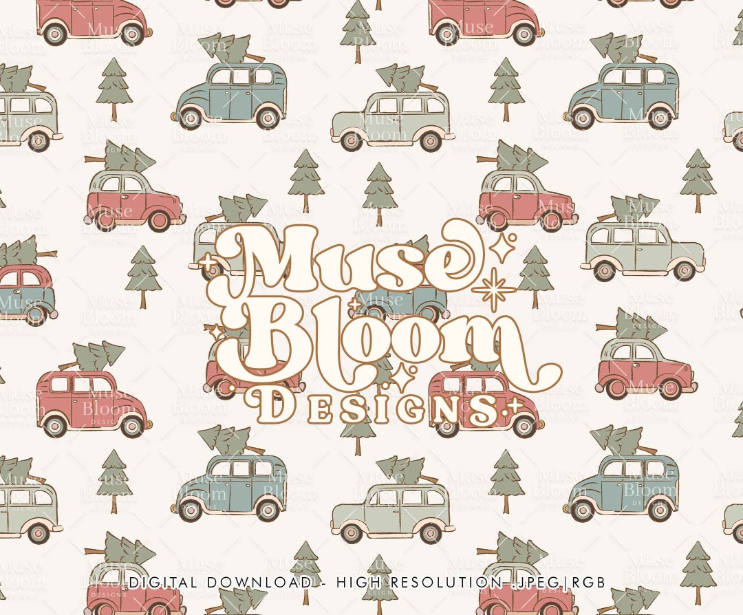Christmas Tree Cars Print Muted Colors Boys Kids Fashion Design for