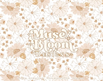 Fichier de répétition de motif floral sans couture aquarelle marron latte pour impression sur tissu - papier numérique - usage commercial - Monique