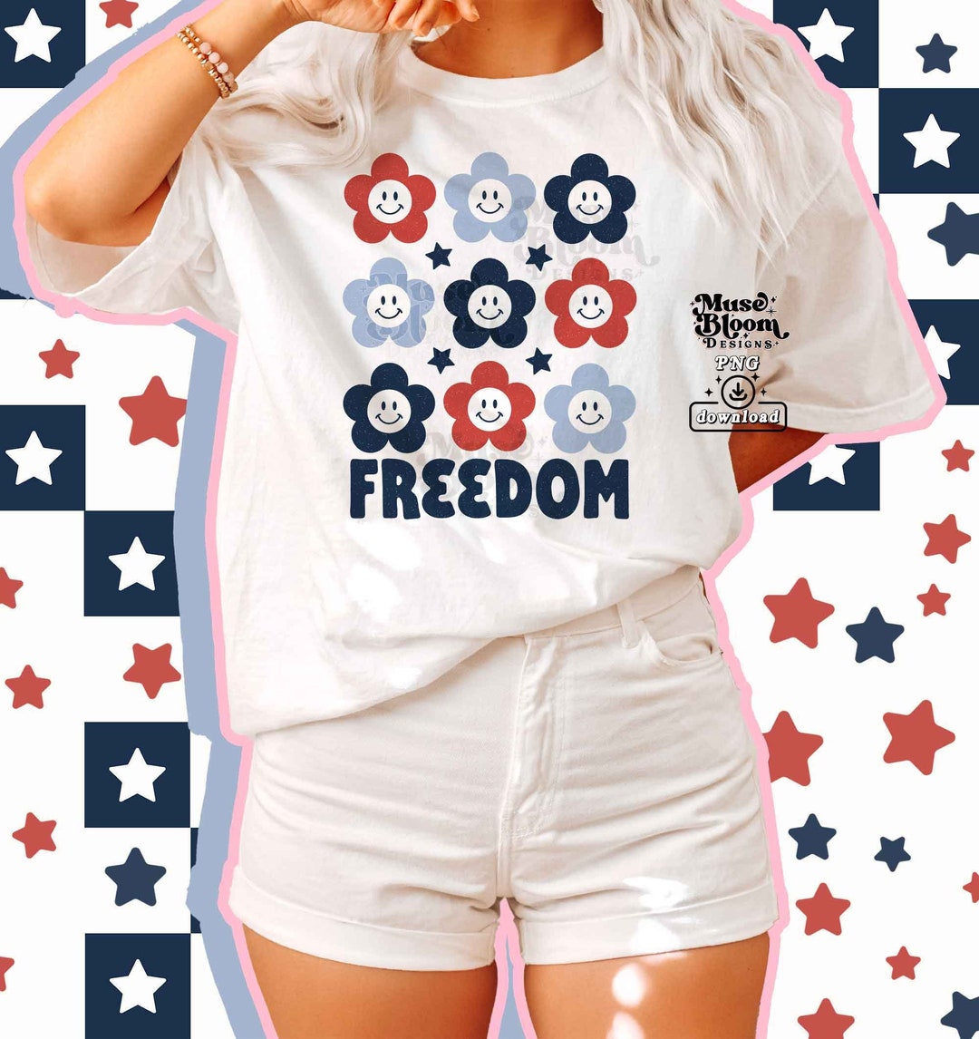 Freedom Floral Retro Smiley Face Summer PNG Digital File for Kids Shirt ...