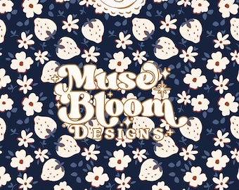 Strawberries Pattern Seamless File For Fabric Printing - 4th of July Brown White Navy Blue