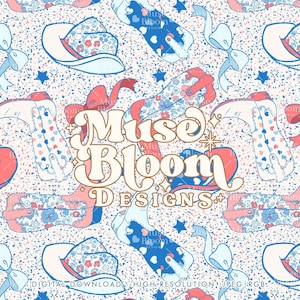 Independence Floral - EE.UU. 4 de julio - Archivo de repetición de patrón sin costuras de arco para impresión de telas - Papel digital - Uso comercial