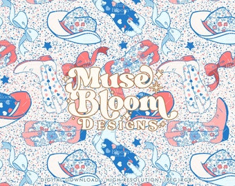 Independence Floral - USA 4th of July - Bow Seamless Pattern Repeat File for Fabric Printing - Digital Paper - Commercial Use